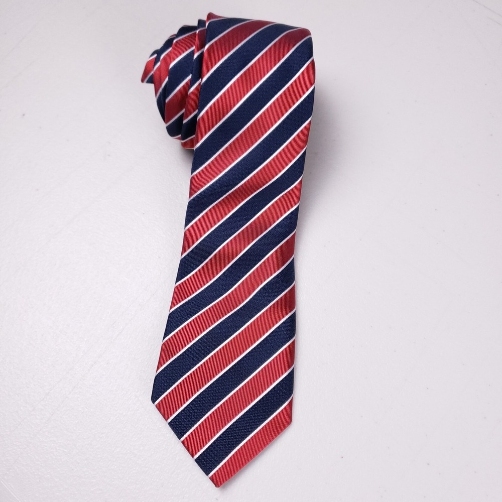 Philippe Laurent Necktie Red‎ Navy Stripe Classic Prep Retro Revival Officecore
